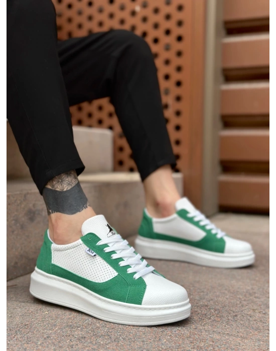Ba0423 Boa Kalın Yüksek Taban Beyaz Yeşil Bağcıklı Spor Erkek Ayakkabı Erkek Günlük Ayakkabı