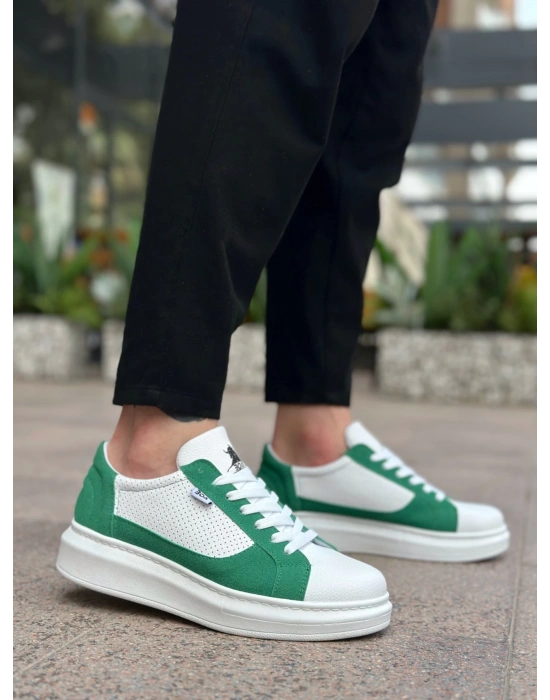 Ba0423 Boa Kalın Yüksek Taban Beyaz Yeşil Bağcıklı Spor Erkek Ayakkabı Erkek Günlük Ayakkabı
