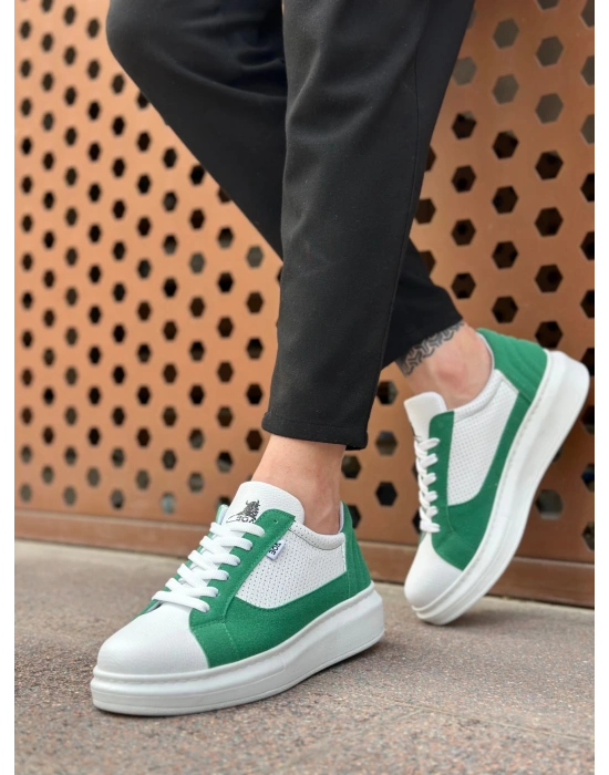 Ba0423 Boa Kalın Yüksek Taban Beyaz Yeşil Bağcıklı Spor Erkek Ayakkabı Erkek Günlük Ayakkabı