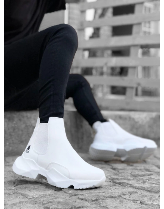 Ba0444 Bağcıksız Rahat Yüksek Taban Beyaz Erkek Spor Yarım Bilek Erkek Bot