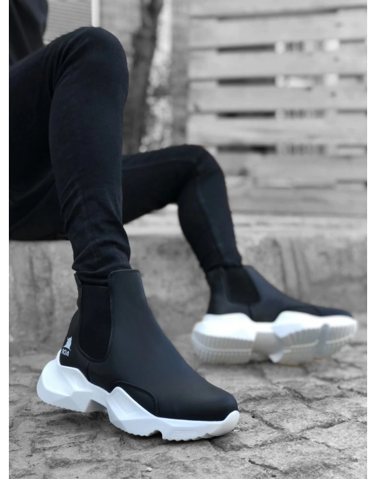 Ba0444 Bağcıksız Rahat Yüksek Taban Siyah Beyaz Taban Erkek Spor Yarım Bilek Erkek Bot