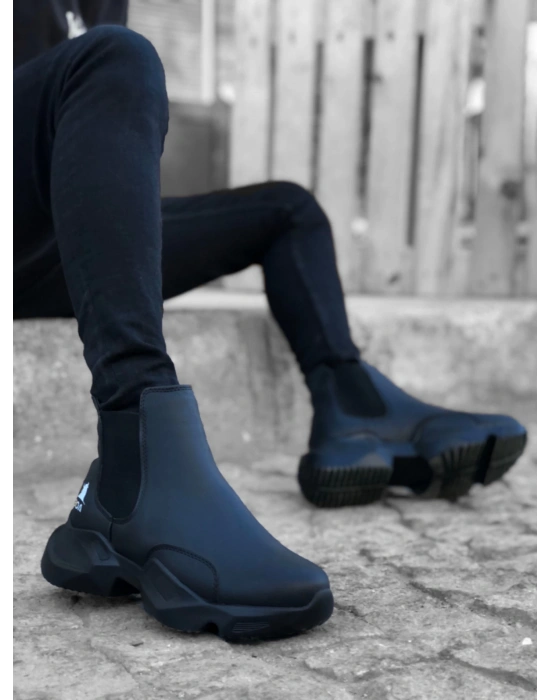 Ba0444 Bağcıksız Rahat Yüksek Taban Siyah Erkek Spor Yarım Bilek Erkek Bot