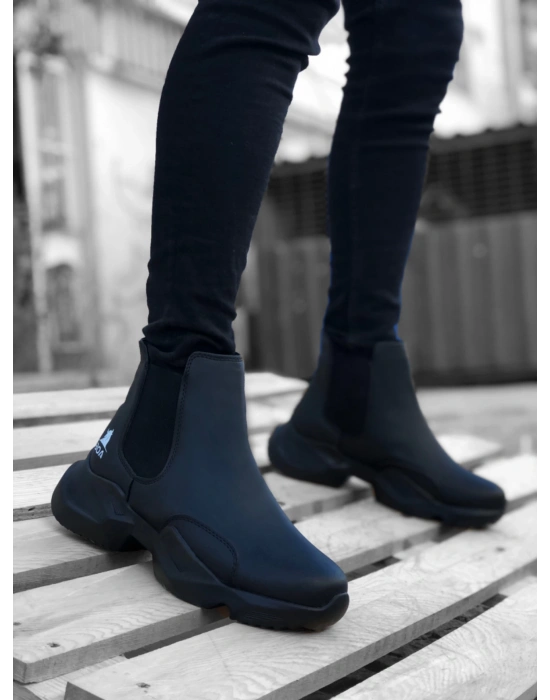 Ba0444 Bağcıksız Rahat Yüksek Taban Siyah Erkek Spor Yarım Bilek Erkek Bot