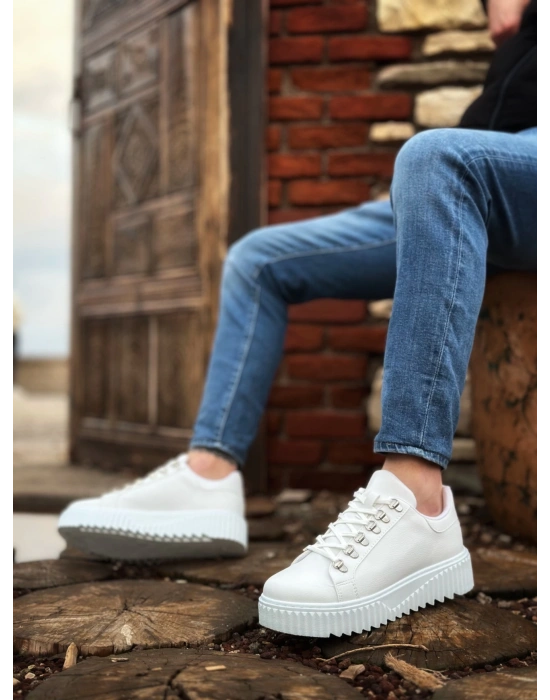 Ba0505 Çengel Bağcıklı Beyaz Renk Yüksek Tabanlı Erkek Günlük Ayakkabı