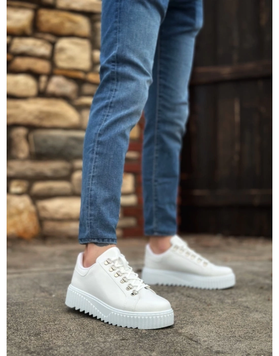 Ba0505 Çengel Bağcıklı Beyaz Renk Yüksek Tabanlı Erkek Günlük Ayakkabı