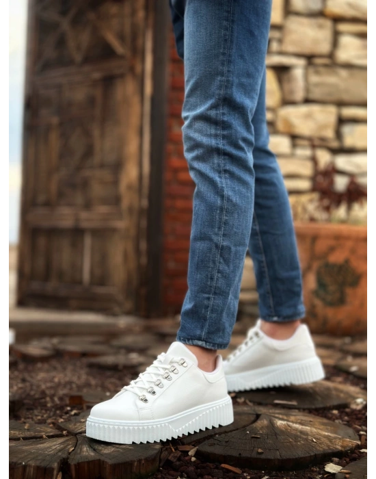 Ba0505 Çengel Bağcıklı Beyaz Renk Yüksek Tabanlı Erkek Günlük Ayakkabı