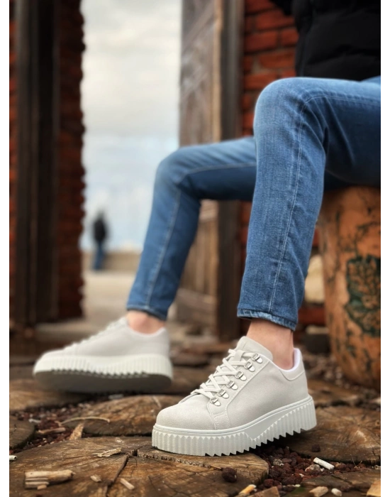 Ba0505 Çengel Bağcıklı Gri Renk Yüksek Tabanlı Erkek Günlük Ayakkabı