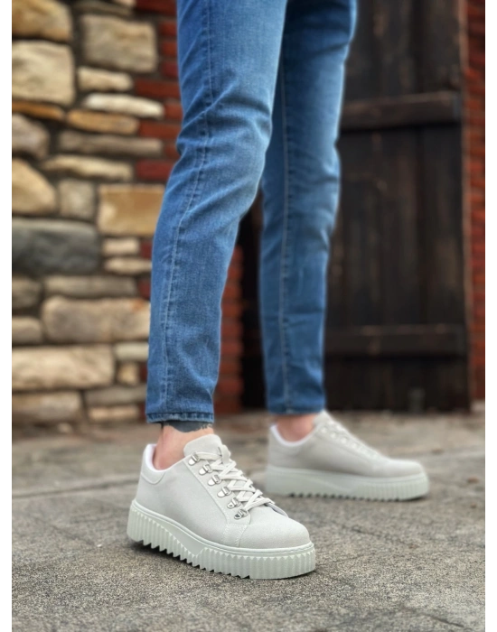 Ba0505 Çengel Bağcıklı Gri Renk Yüksek Tabanlı Erkek Günlük Ayakkabı