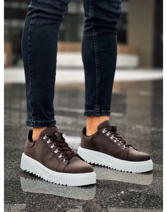 Ba0505 Çengel Bağcıklı Kahverengi Beyaz Tabanlı Erkek Günlük Ayakkabı