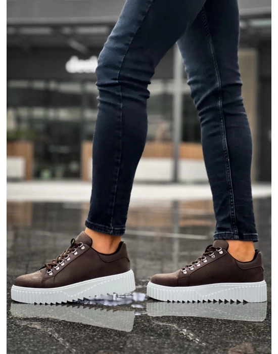 Ba0505 Çengel Bağcıklı Kahverengi Beyaz Tabanlı Erkek Günlük Ayakkabı