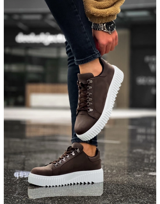 Ba0505 Çengel Bağcıklı Kahverengi Beyaz Tabanlı Erkek Günlük Ayakkabı