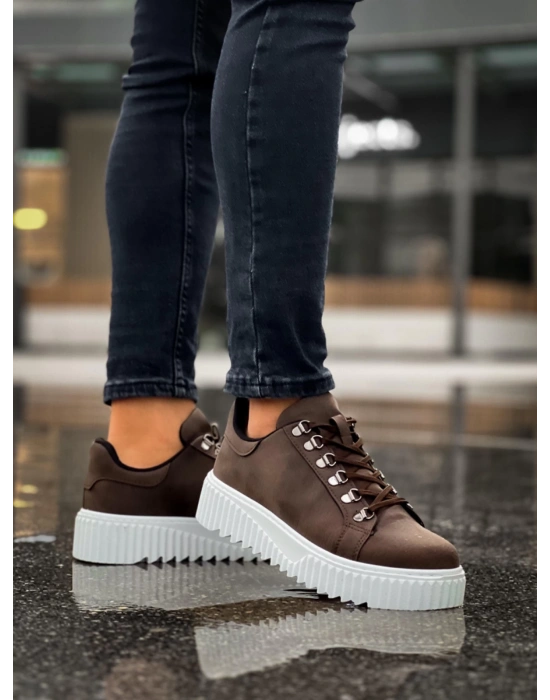 Ba0505 Çengel Bağcıklı Kahverengi Beyaz Tabanlı Erkek Günlük Ayakkabı