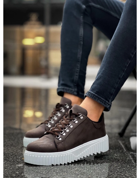 Ba0505 Çengel Bağcıklı Kahverengi Beyaz Tabanlı Erkek Günlük Ayakkabı