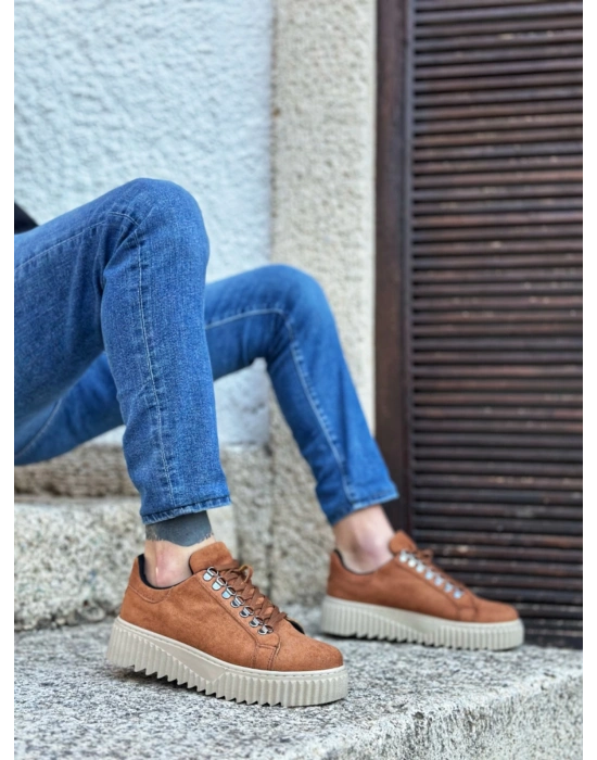 Ba0505 Çengel Bağcıklı Taba Renk Yüksek Tabanlı Erkek Günlük Ayakkabı