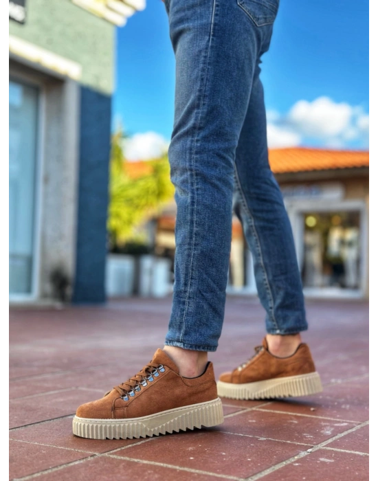 Ba0505 Çengel Bağcıklı Taba Renk Yüksek Tabanlı Erkek Günlük Ayakkabı