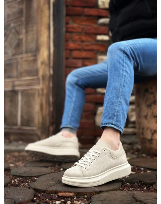 Ba0547 Boa Kalın Yüksek Krem Taban Krem Süet Bağcıklı Spor Erkek Ayakkabı Erkek Spor Ayakkabı