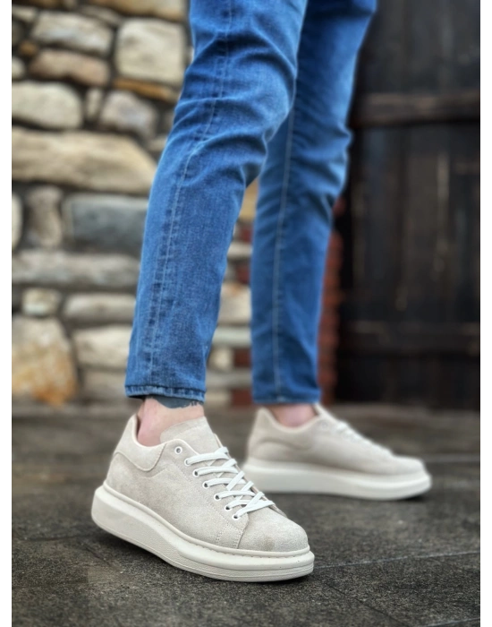 Ba0547 Boa Kalın Yüksek Krem Taban Krem Süet Bağcıklı Spor Erkek Ayakkabı Erkek Spor Ayakkabı