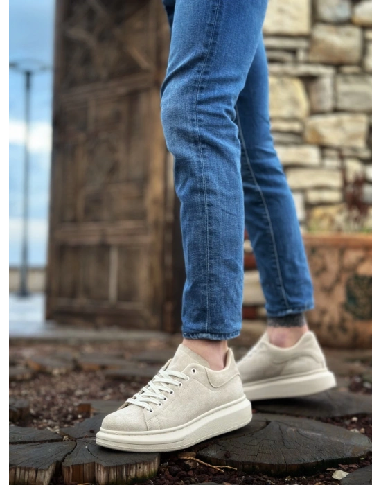 Ba0547 Boa Kalın Yüksek Krem Taban Krem Süet Bağcıklı Spor Erkek Ayakkabı Erkek Spor Ayakkabı