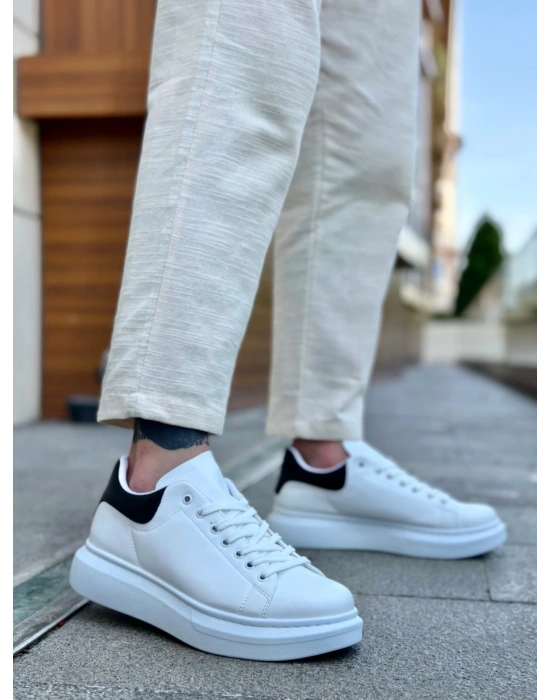Ba0547 Boa Kalın Yüksek Taban Beyaz Siyah Bağcıklı Spor Erkek Ayakkabı Erkek Günlük Ayakkabı