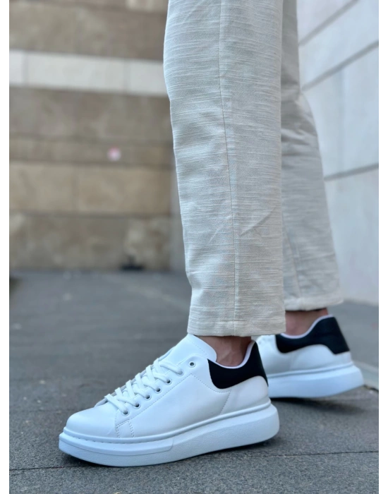 Ba0547 Boa Kalın Yüksek Taban Beyaz Siyah Bağcıklı Spor Erkek Ayakkabı Erkek Günlük Ayakkabı