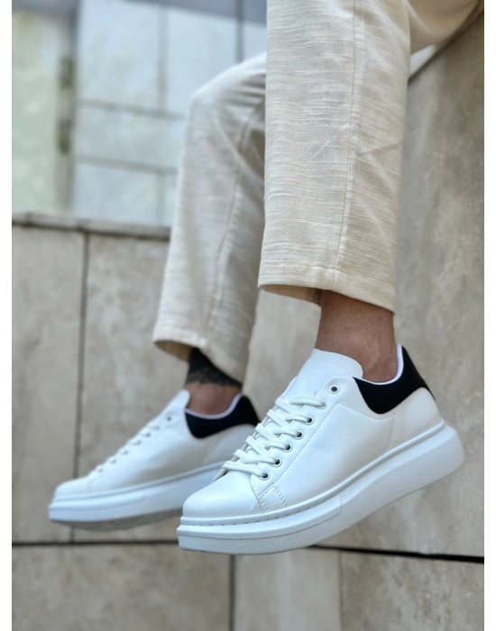 Ba0547 Boa Kalın Yüksek Taban Beyaz Siyah Bağcıklı Spor Erkek Ayakkabı Erkek Günlük Ayakkabı