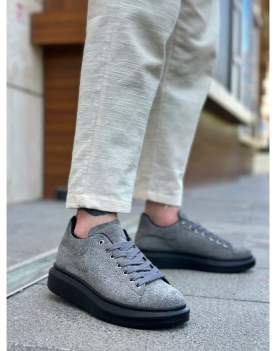 Ba0547 Boa Kalın Yüksek Taban Gri Siyah Süet Bağcıklı Spor Erkek Ayakkabı Erkek Günlük Ayakkabı