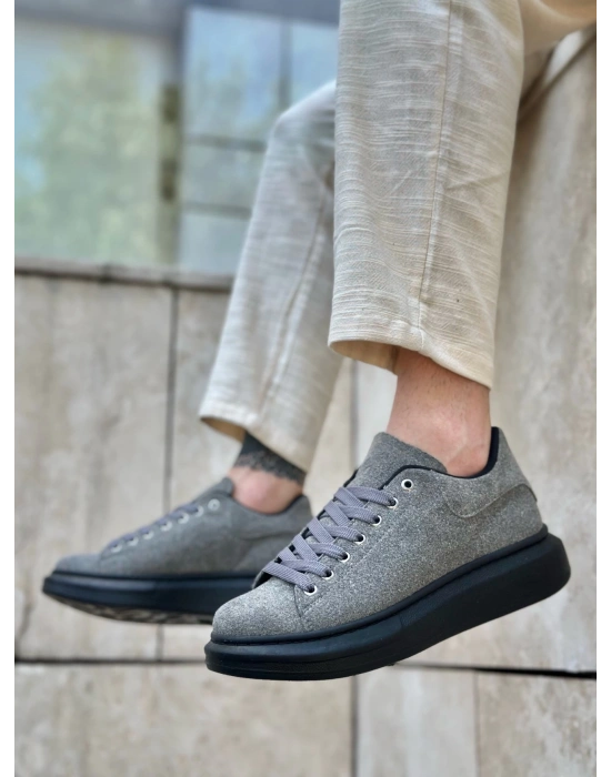 Ba0547 Boa Kalın Yüksek Taban Gri Siyah Süet Bağcıklı Spor Erkek Ayakkabı Erkek Günlük Ayakkabı