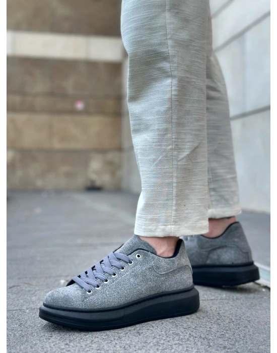 Ba0547 Boa Kalın Yüksek Taban Gri Siyah Süet Bağcıklı Spor Erkek Ayakkabı Erkek Günlük Ayakkabı