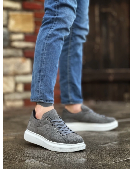 Ba0547 Boa Kalın Yüksek Taban Gri Süet Bağcıklı Spor Erkek Ayakkabı Erkek Günlük Ayakkabı