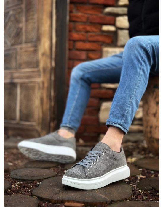 Ba0547 Boa Kalın Yüksek Taban Gri Süet Bağcıklı Spor Erkek Ayakkabı Erkek Günlük Ayakkabı