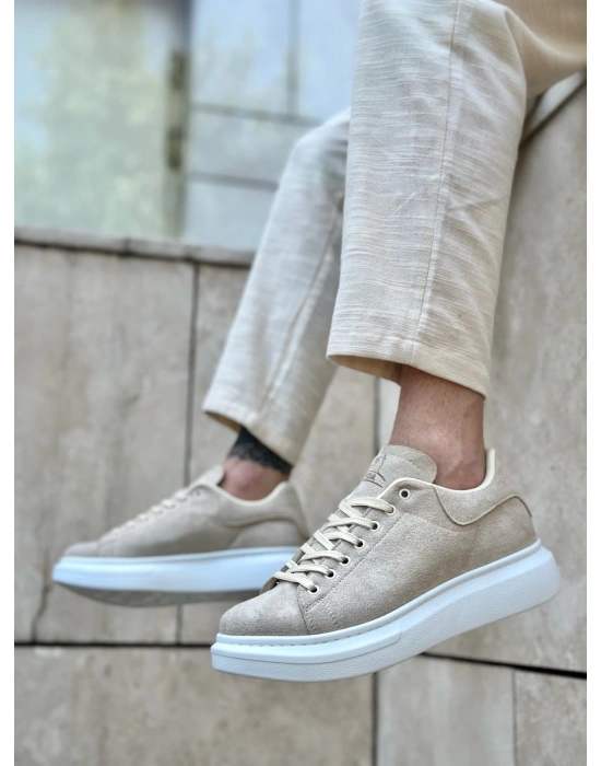 Ba0547 Boa Kalın Yüksek Taban Krem Süet Bağcıklı Spor Erkek Ayakkabı Erkek Günlük Ayakkabı