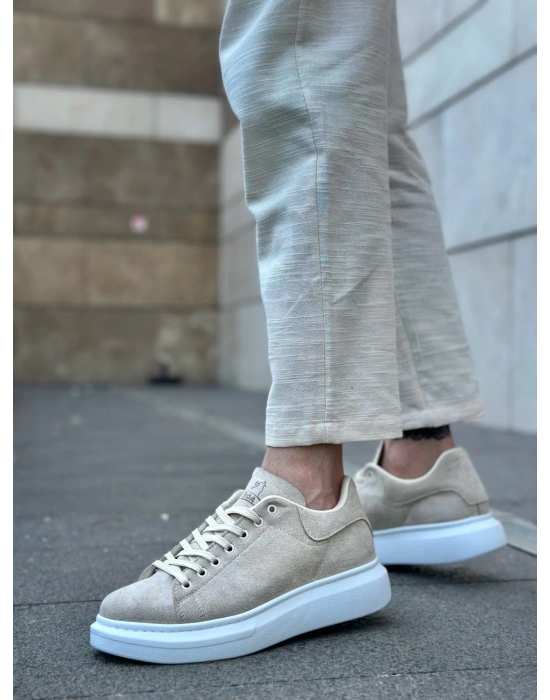 Ba0547 Boa Kalın Yüksek Taban Krem Süet Bağcıklı Spor Erkek Ayakkabı Erkek Günlük Ayakkabı