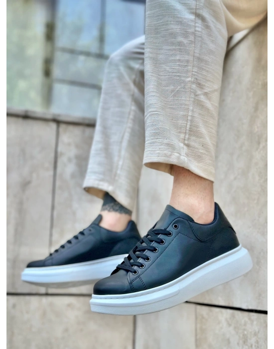 Ba0547 Boa Kalın Yüksek Taban Siyah Beyaz Bağcıklı Spor Erkek Ayakkabı Erkek Günlük Ayakkabı