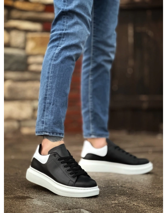 Ba0547 Boa Kalın Yüksek Taban Siyah Beyaz Parça Detay Bağcıklı Spor Erkek Ayakkabı Erkek Günlük Ayakkabı