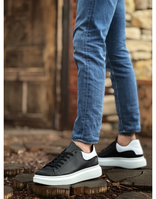 Ba0547 Boa Kalın Yüksek Taban Siyah Beyaz Parça Detay Bağcıklı Spor Erkek Ayakkabı Erkek Günlük Ayakkabı