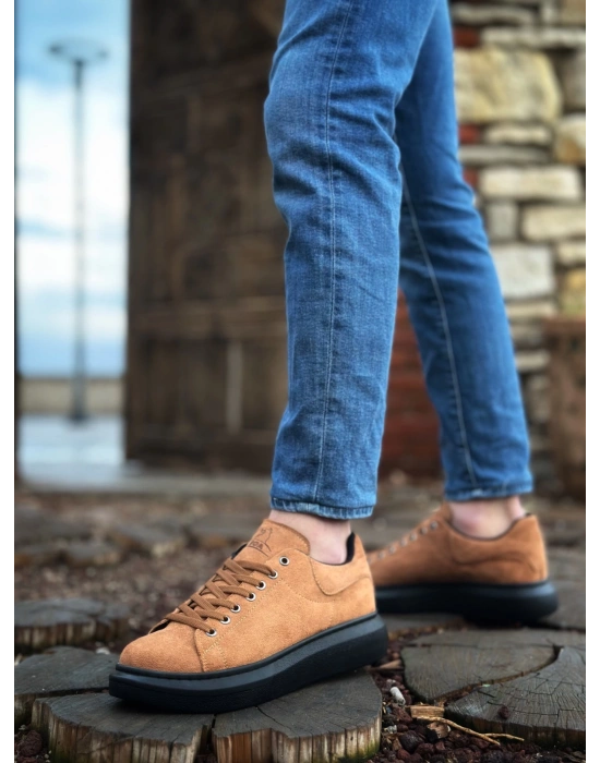 Ba0547 Boa Kalın Yüksek Taban Taba Siyah Süet Bağcıklı Spor Erkek Ayakkabı Erkek Günlük Ayakkabı