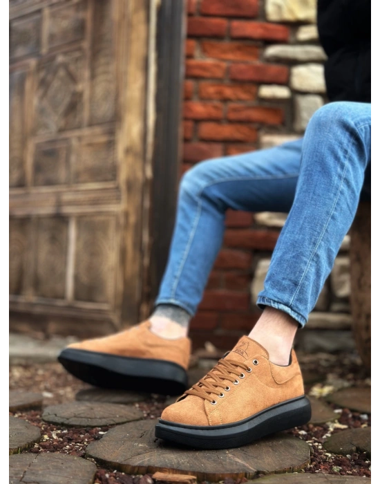 Ba0547 Boa Kalın Yüksek Taban Taba Siyah Süet Bağcıklı Spor Erkek Ayakkabı Erkek Günlük Ayakkabı