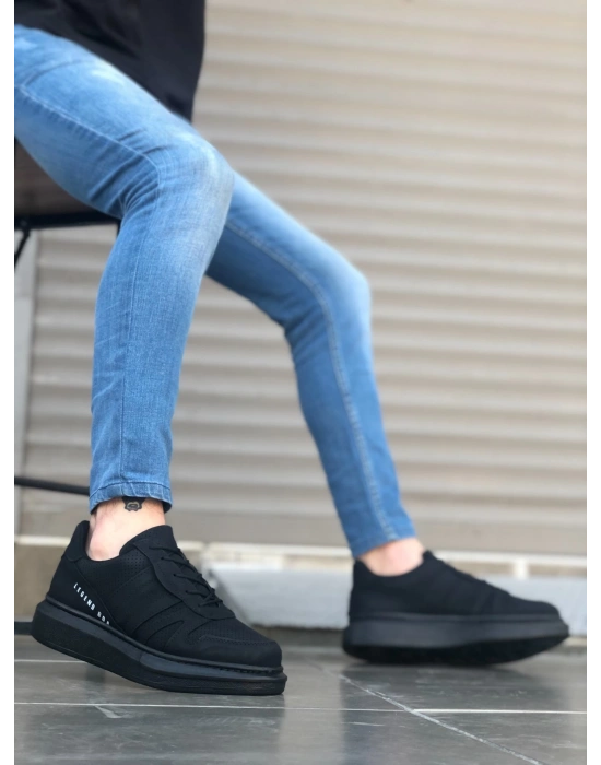 Ba0548 Boa Kalın Yan Desenli Yüksek Siyah Taban Siyah Bağcıklı Spor Erkek Ayakkabı Erkek Günlük Ayakkabı