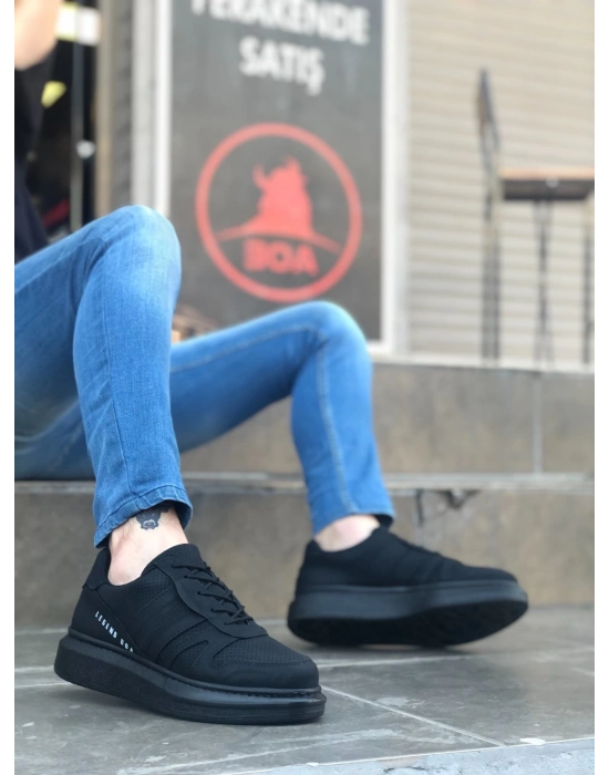 Ba0548 Boa Kalın Yan Desenli Yüksek Siyah Taban Siyah Bağcıklı Spor Erkek Ayakkabı Erkek Günlük Ayakkabı