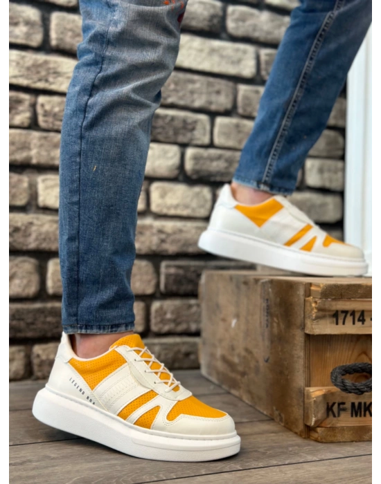 Ba0548 Boa Kalın Yüksek Beyaz Hardal Beyaz Taban Bağcıklı Spor Erkek Ayakkabı Erkek Günlük Ayakkabı