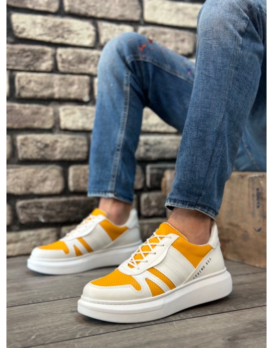 Ba0548 Boa Kalın Yüksek Beyaz Hardal Beyaz Taban Bağcıklı Spor Erkek Ayakkabı Erkek Günlük Ayakkabı