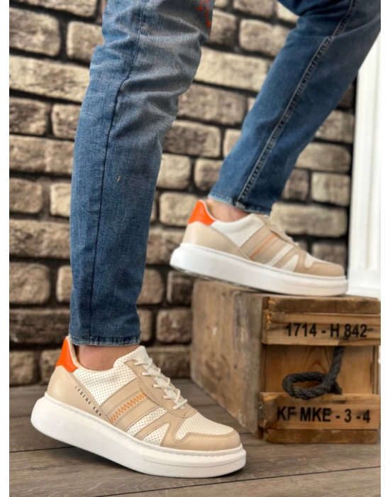 Ba0548 Boa Kalın Yüksek Krem Beyaz Taban Beyaz Bağcıklı Spor Erkek Ayakkabı Erkek Günlük Ayakkabı