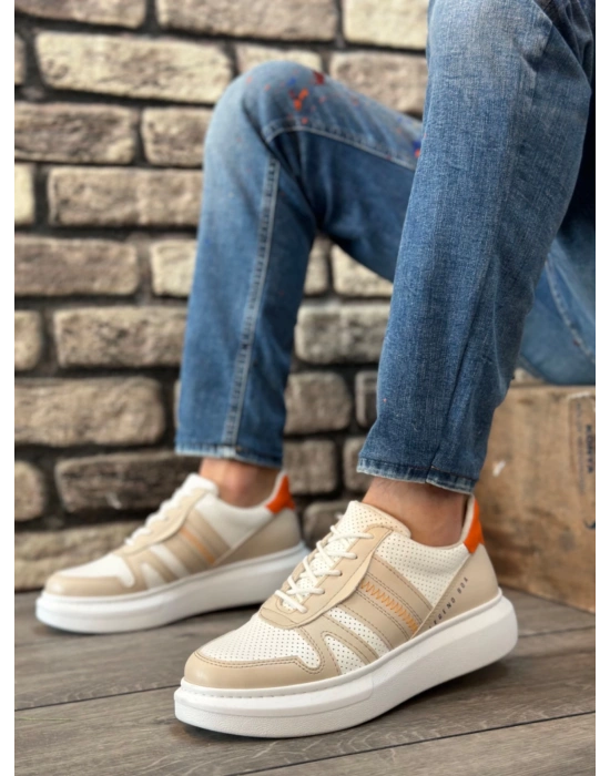 Ba0548 Boa Kalın Yüksek Krem Beyaz Taban Beyaz Bağcıklı Spor Erkek Ayakkabı Erkek Günlük Ayakkabı