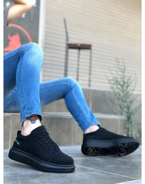 Ba0548 Boa Kalın Yüksek Siyah Taban Siyah Bağcıklı Spor Erkek Ayakkabı Erkek Günlük Ayakkabı