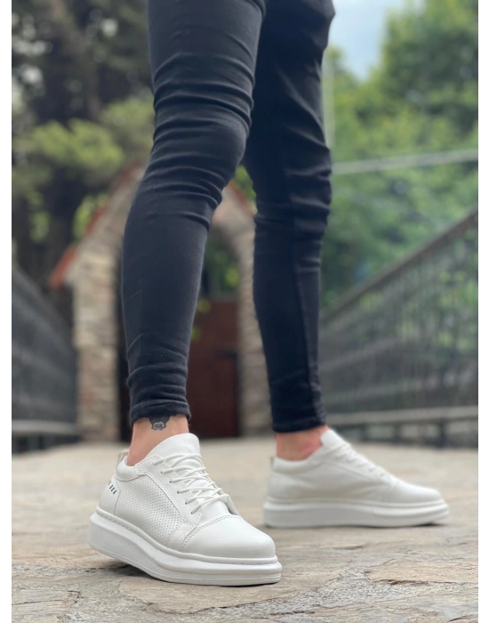BA0548 BOA Kalın Yüksek Taban Beyaz Bağcıklı Spor Erkek Ayakkabı