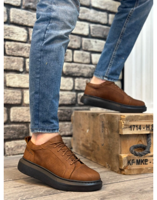 BA0548 BOA Kalın Yüksek Taban Taba Siyah Bağcıklı Spor Erkek Ayakkabı