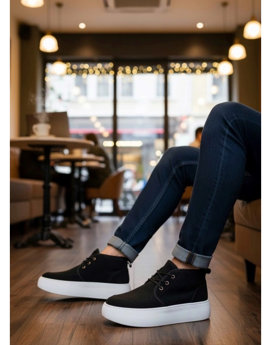 BA0550 İçi Kürklü Bağcıklı Siyah Erkek Tarz Spor Bot