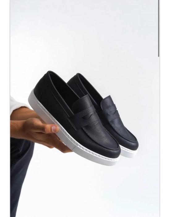 BA0580 Bağcıksız Kuşaklı Yüksek Siyah Beyaz Taban Erkek Ayakkabı