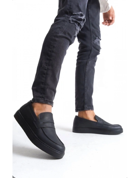 BA0580 Bağcıksız Kuşaklı Yüksek Siyah Taban Erkek Ayakkabı
