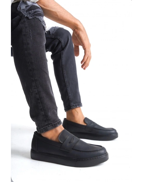 BA0580 Bağcıksız Kuşaklı Yüksek Siyah Taban Erkek Ayakkabı